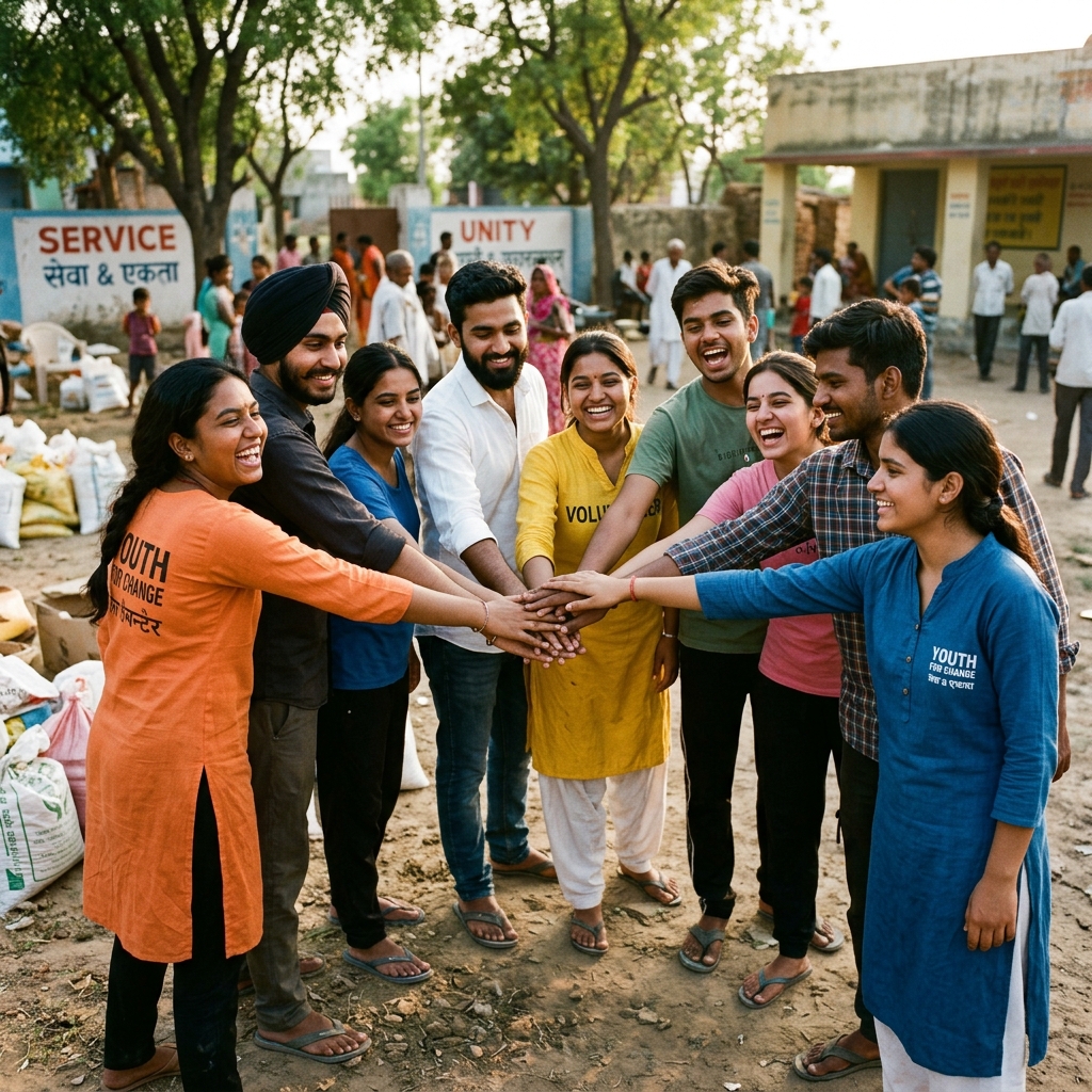 Volunteers standing together in unity and coordination